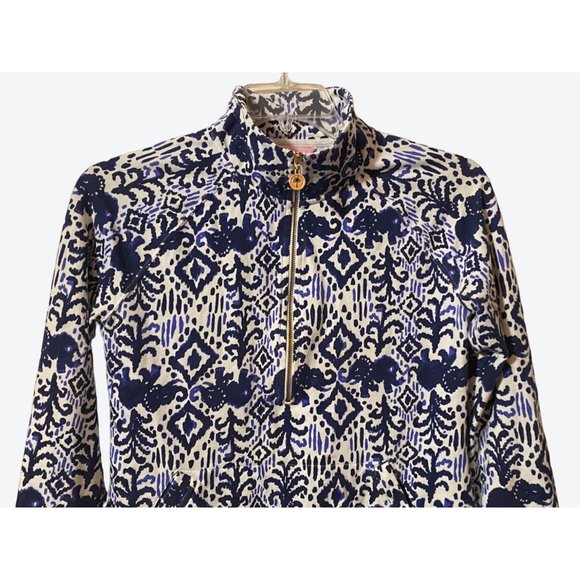 Lilly Pulitzer Women's Small 1/2 Zip Elephant Pattern Top Navy White - Picture 2 of 12
